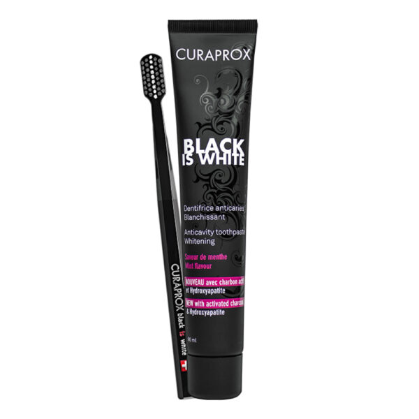 CURAPROX Black Is White Charcoal Whitening Toothpaste and Toothbrush